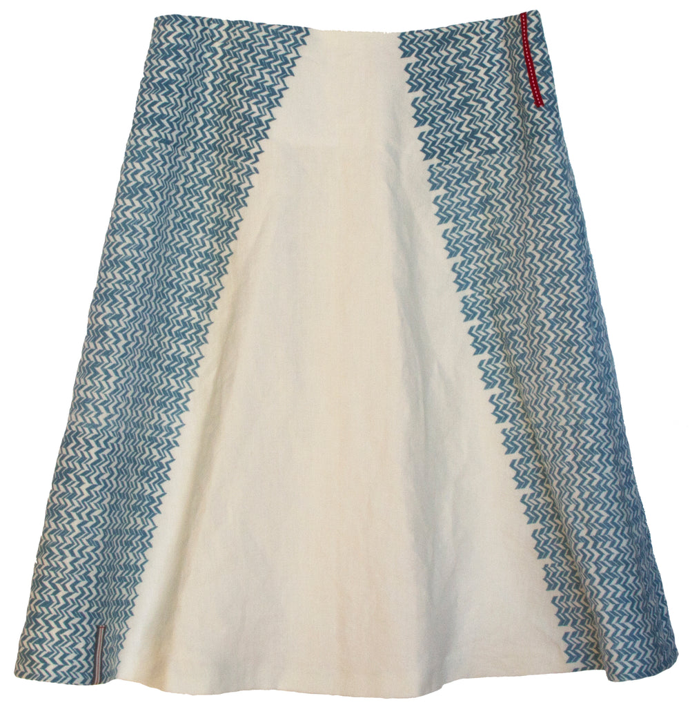Chevron White linen A line skirt
