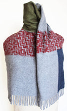 JKD Angora/wool 'colour block' green block with  red herringbone blocks on derby grey (knotted)