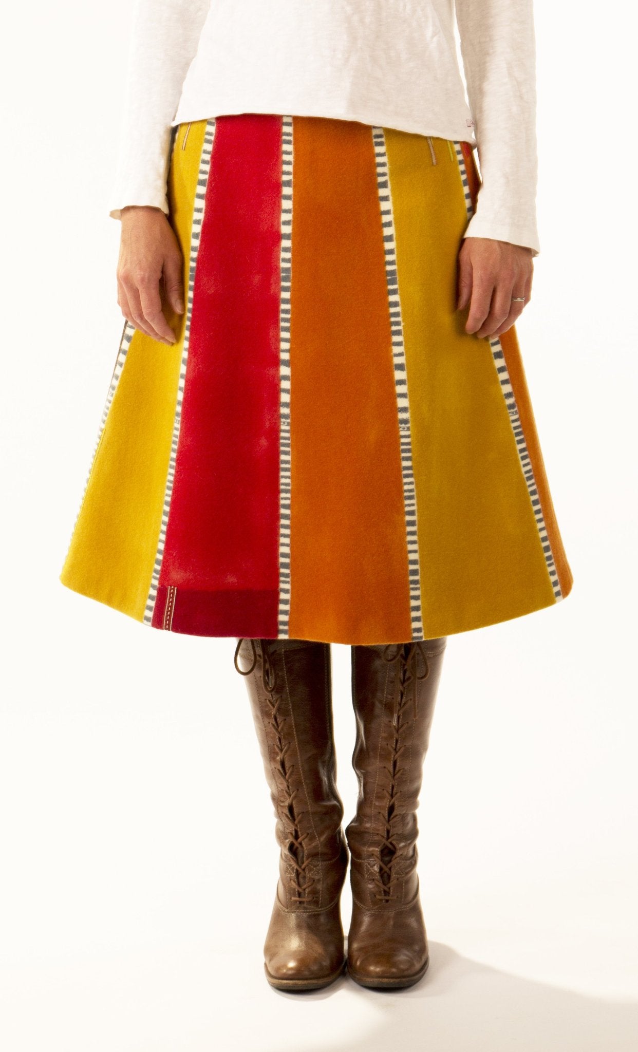 Jane keith Designs hand printed and painted wool skirt 'Linear Stripes' 