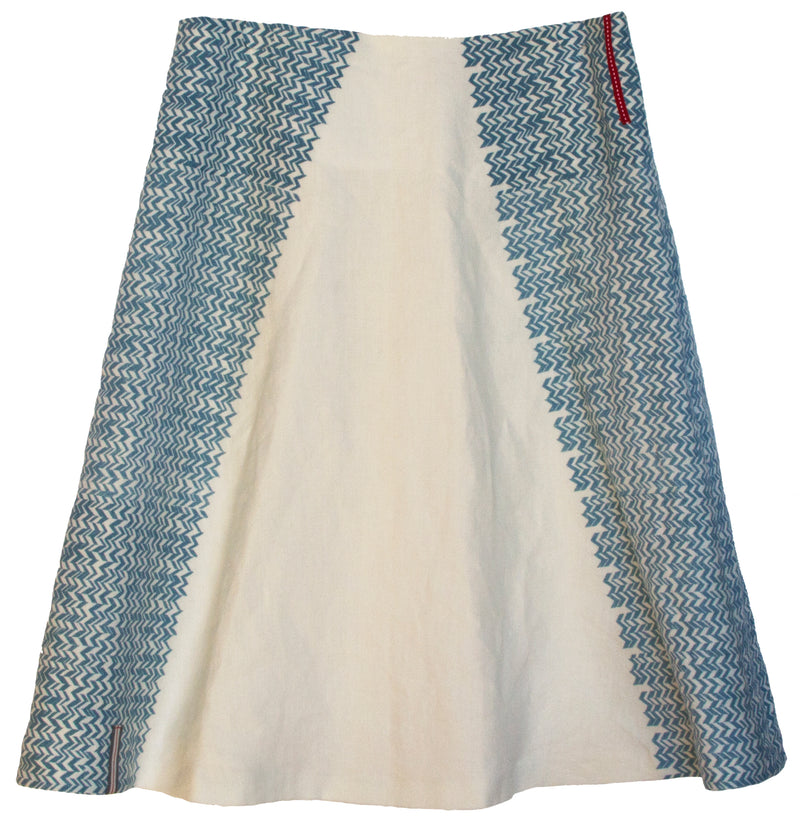 Chevron White linen A line skirt