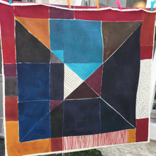 Jane Keith 'Colour Block grid' 100% wool hand painted - drying on the washing line after a layer of colour - studio shot