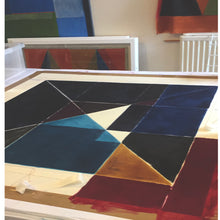 Jane Keith 'Colour Block grid' 100% wool hand painted work in progress - studio shot