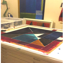 Jane Keith 'Colour Block grid' 100% wool hand painted work in progress - studio shot