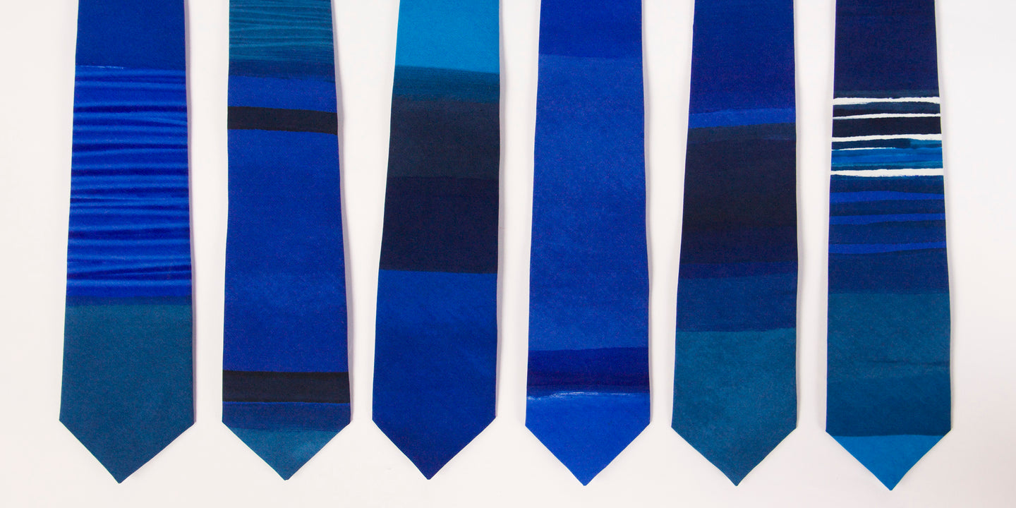 Royal blue 'Essaouira' striped hand painted tie