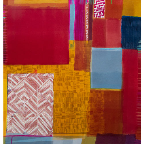 Jane Keith  'Fields of Colour' Hand printed wool hanging 2019. 100% Wool, 950mm x 950mm x 20mm
