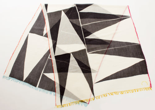 Hand painted cashmere Giant Geometrics (JKD 60c) Black and snow