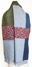 JKD Angora/wool 'colour block' green block with  red herringbone blocks on derby grey (draped)