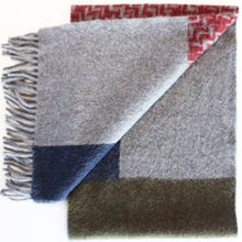 JKD Angora/wool 'colour block' green block with  red herringbone blocks on derby grey (folded)