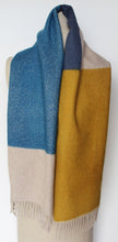 Staff 10 - Colour block angora wool scarf mushroom base (yellow and navy blocks)
