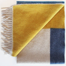 Staff 10 - Colour block angora wool scarf mushroom base (yellow and navy blocks)