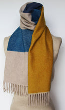 Staff 10 - Colour block angora wool scarf mushroom base (yellow and navy blocks)