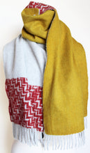 Yellow and red printed anogora wool scarf