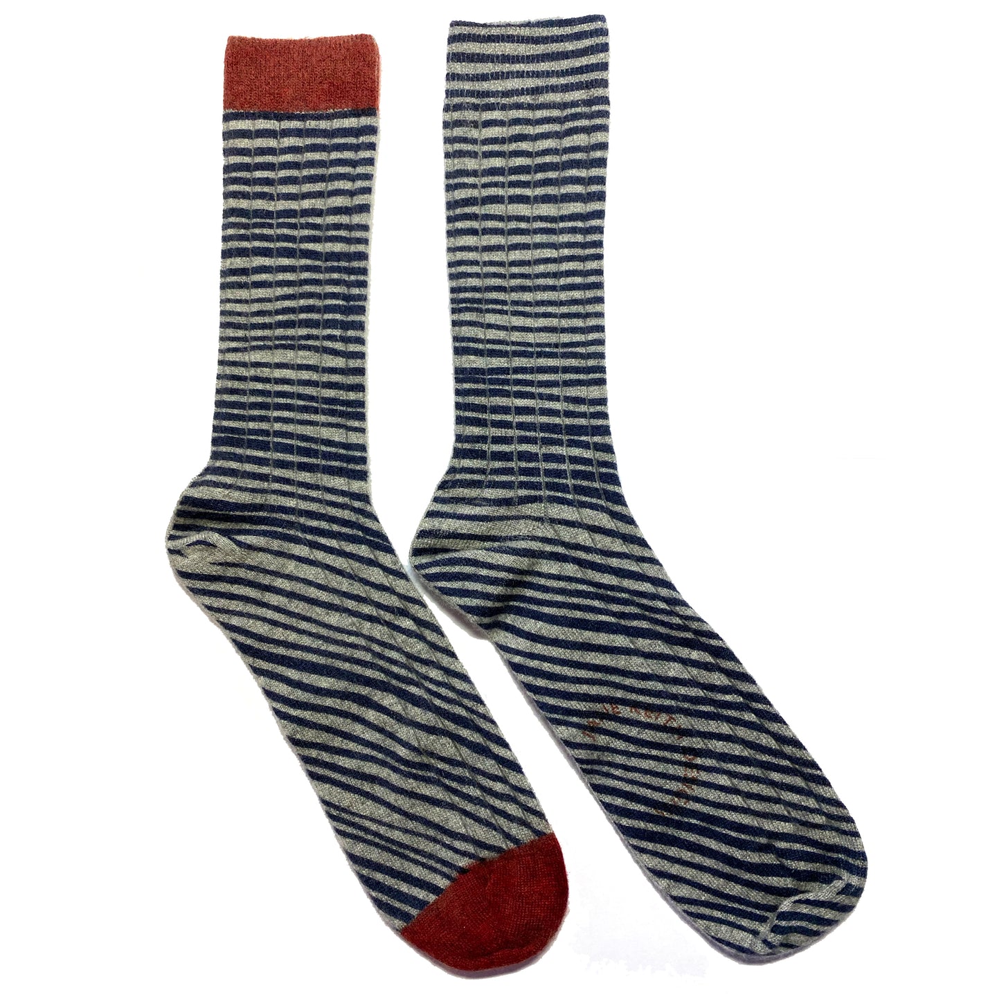 Red toe single sided striped mens cashmere socks