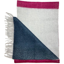 Staff 10 - Colour block angora wool scarf Silver base (pink and teal blocks)